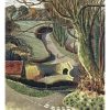 “Illustrated rural landscape with winding country roads, a cyclist in a red top, a stone bridge, leafless trees, hedgerows, and a small red‑roofed building, creating a calm countryside scene