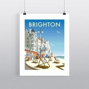 Brighton Beach By Illustrator Dave Thompson tea towel