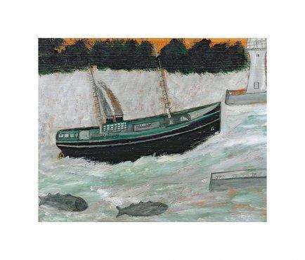 Lighthouse with Trawler and Fish by Alfred Wallis