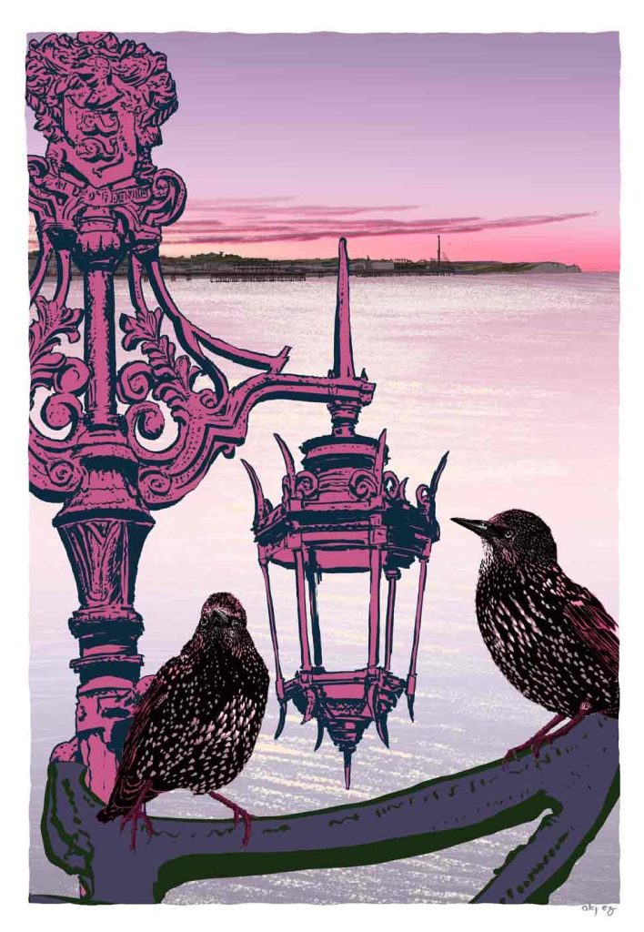 Brighton Starlight Starlings, Seafront by Alej ez Print and Framing