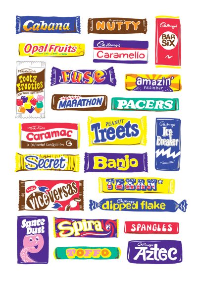 Sweet Nostalgia, Lost British Chocolate & Sweets Art Print by J David Bennett