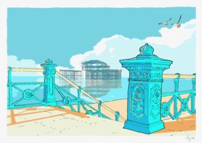 Brighton Seafront, Steps Down To West Pier Sky Blue By Alej ez