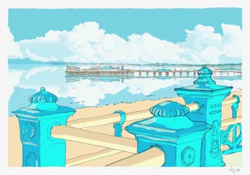 Brighton Seafront, Palace Pier from Marine Parade Sky Blue By Alej ez