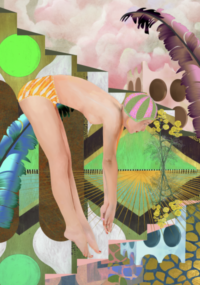 a woman diving into a pool