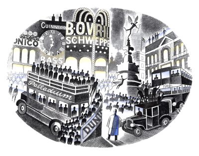 Piccadilly Circus on Boat Race night, Wedgewood by Eric Ravilious