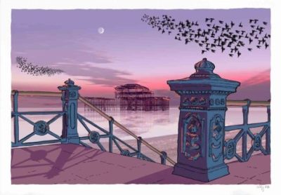 West Pier, Crescent moon, Murmuration By Alej ez