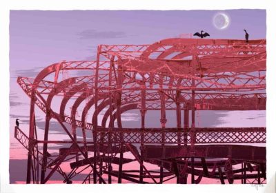 Cormorants, West Pier remains, Crescent moon By Alej ez