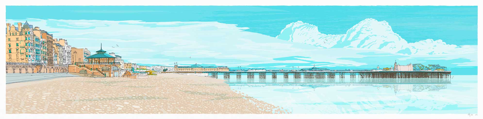 Brighton Seafront Panorama - Sky Blue By Alej ez